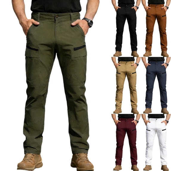 Men's Hiking Cargo Pants Tactical Performance Breathable Lightweight Trousers Water Resistant Outdoor Travel Bottoms with Zipper Pockets for Workwear Fall