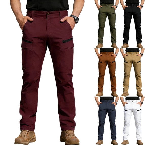 Men's Hiking Cargo Pants Tactical Performance Breathable Lightweight Trousers Water Resistant Outdoor Travel Bottoms with Zipper Pockets for Workwear Fall