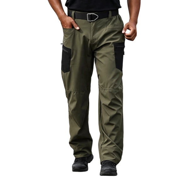 Men's Hiking Cargo Pants Water Resistant Quick Dry Lightweight Loose Straight Leg Pant Outdoor Tactical Camping Fishing Trousers with Multi Pockets Army Green 3XL