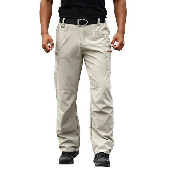Men's Hiking Cargo Pants Water Resistant Quick Dry Lightweight Loose Straight Leg Pant Outdoor Tactical Camping Fishing Trousers with Multi Pockets Khaki S