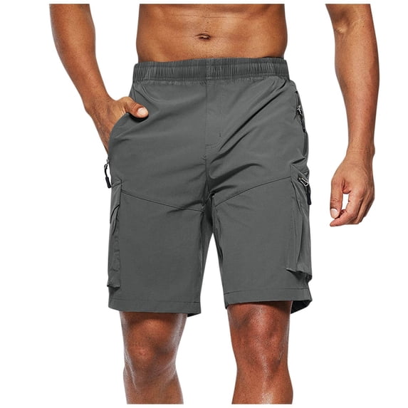 Men's Hiking Cargo Shorts 10" with Zipper Pockets Quick Dry Casual Stretch Golf Work Short Outdoor Summer Gray L