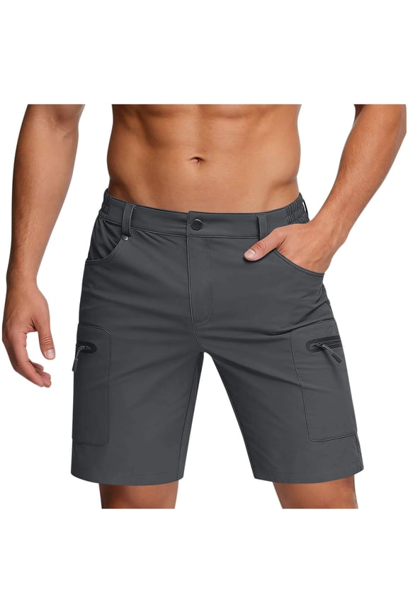 Men's Hiking Cargo Shorts 9 Inch Inseam Quick Dry Water Repellent Performance Short Pants with 5 Zipper Pockets, Lightweight Stretch Outdoor Utility Shorts for Work