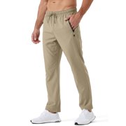 Mens Hiking Lightweight Pants Quick Dry Breathable Fit Waterproof Outdoor Camping Fishing Running Athletic Pants with Zipper Pockets Deciduous Green L