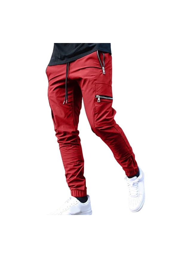 Men's Hiking Military Pants Water Resistant Elastic Waist Cargo Pants with Pockets Quick Dry Pants Stretch Lightweight Casual Apparel,Red L