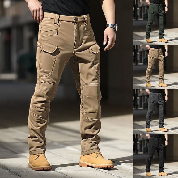 Men's Hiking Pant Cargo Lined Trousers Camping Travel Winter Warm Work Khaki Pant
