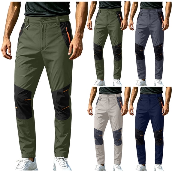 Men's Hiking Pants Cargo Work Pants Water Resistant Quick Dry Lightweight Camping Travel Outdoor Nylon Pants with Zipper Pockets and Elastic Waistband