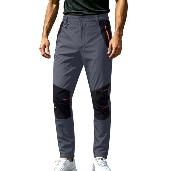 Men's Hiking Pants Cargo Work Pants Water Resistant Quick Dry Lightweight Camping Travel Outdoor Nylon Pants with Zipper Pockets and Elastic Waistband