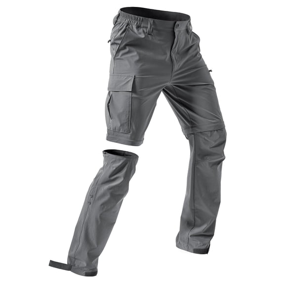 Men's-Hiking-Pants Convertible Quick-Dry Water-Resistant Lightweight Zip-Off Outdoor with 5 Deep Pockets Gray XL