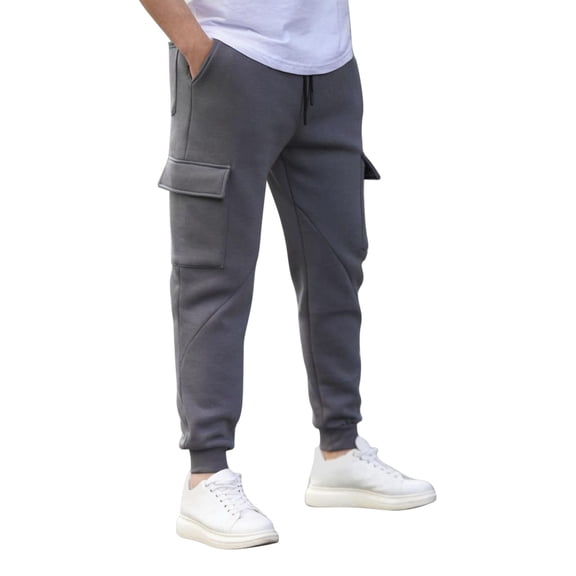 Men's Hiking Pants Drawstring Elastic Waist Cargo Trousers Casual Sporty Outdoor Joggers With Pockets (XL, Dark Gray)