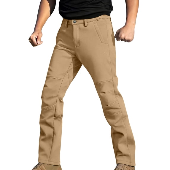 Men's Hiking Pants Fleece Lined Waterproof Softshell Windproof Insulated Work Cargo with Multi Pockets