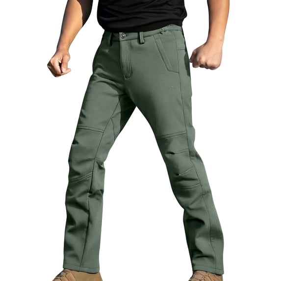 Men's Hiking Pants Fleece Lined Waterproof Softshell Windproof Insulated Work Cargo with Multi Pockets