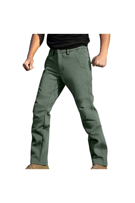 Men's Hiking Pants Fleece Lined Waterproof Softshell Windproof Insulated Work Cargo with Multi Pockets