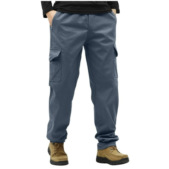 Men's Hiking Pants Fleece Lined Winter Military Work Cargo Pants Oversized Men Thermal Outdoor Tactical Training Warm
