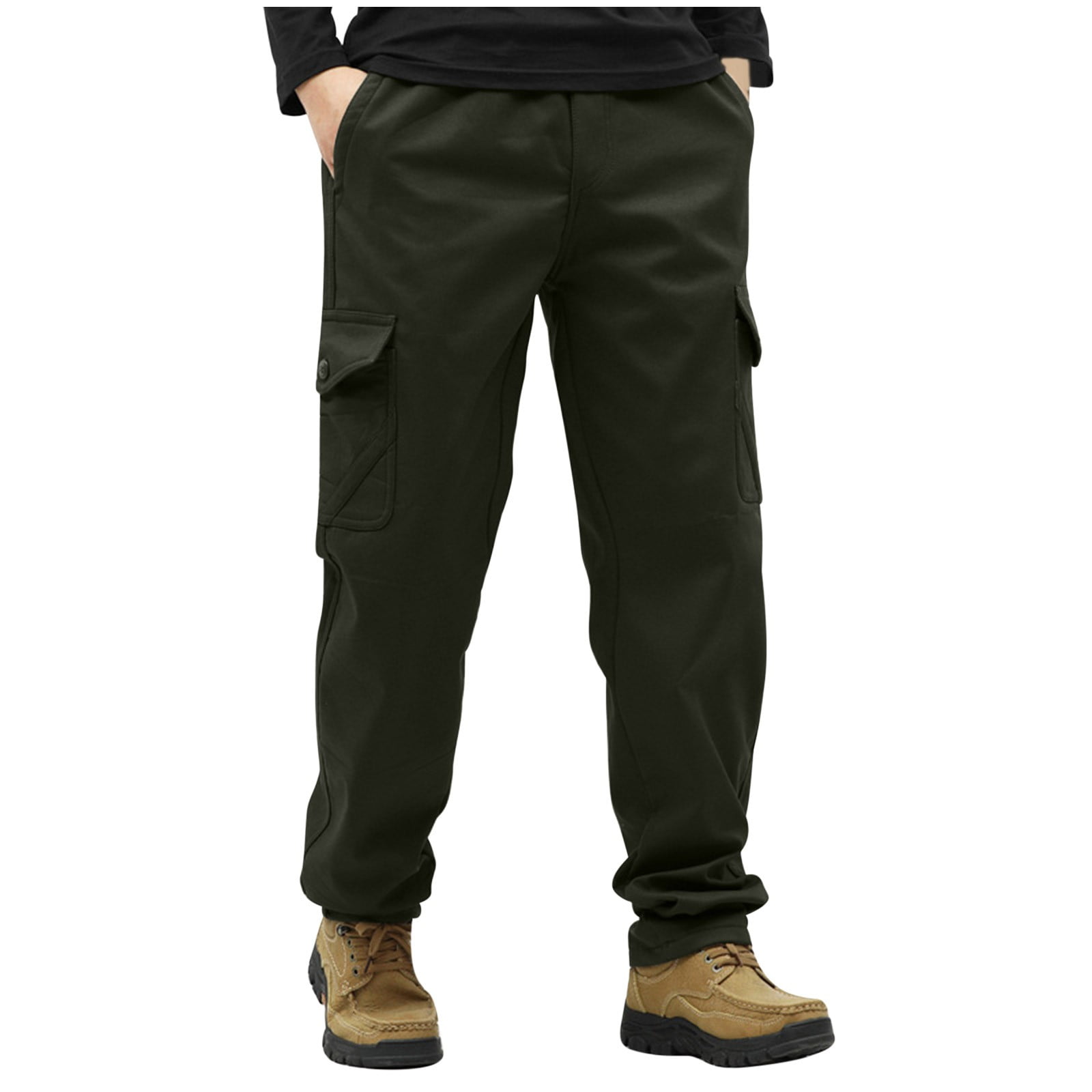 Men's Hiking Pants Fleece Lined Winter Military Work Cargo Pants Oversized Men Thermal Outdoor Tactical Training Warm