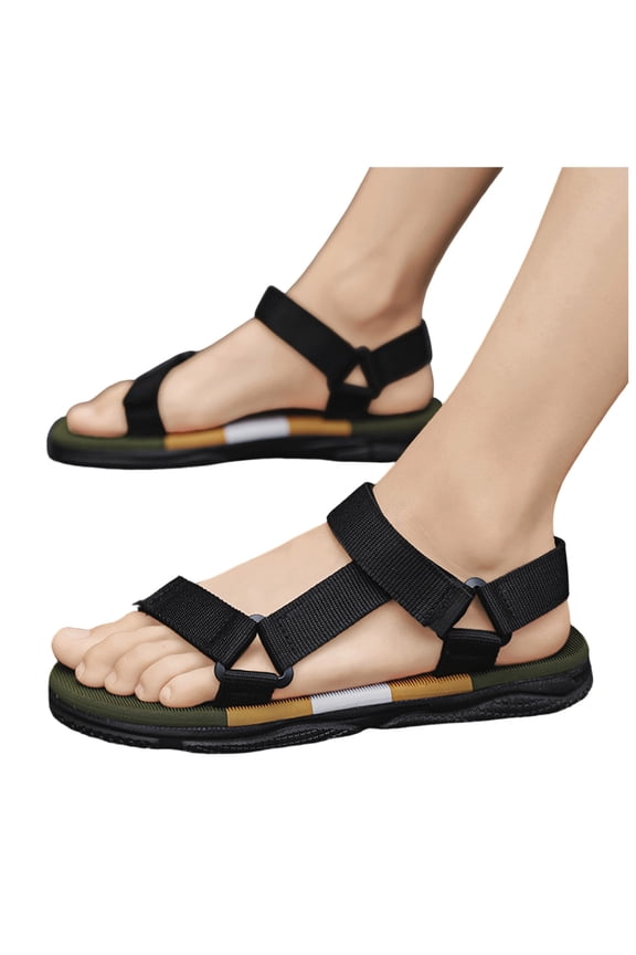 Men's Hiking Sandals with Arch Support Open Toe Leather Outdoor Beach Shoes Memory Foam Summer Trendy Slide Sandal with Buckles Yellow 10.5