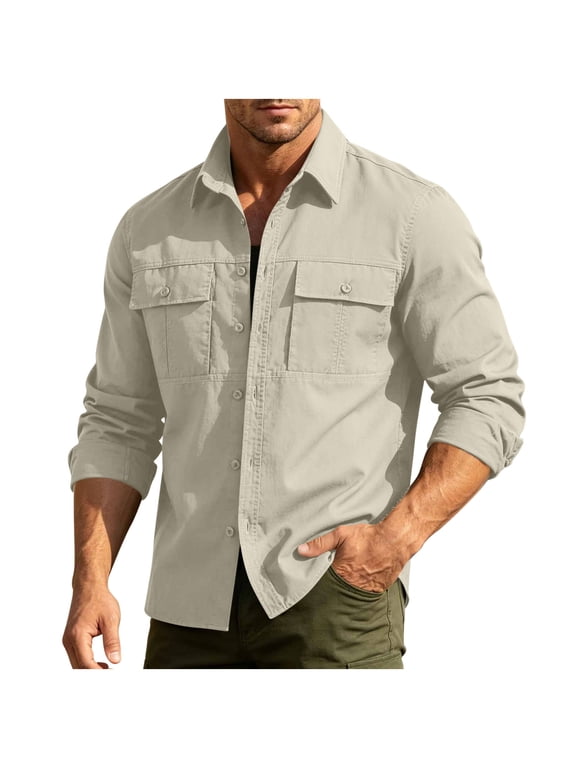 Men's Hiking Shirt Quick Dry Safari Shirts Long Sleeve Button Down Tactical Breathable for Outdoor Fishing