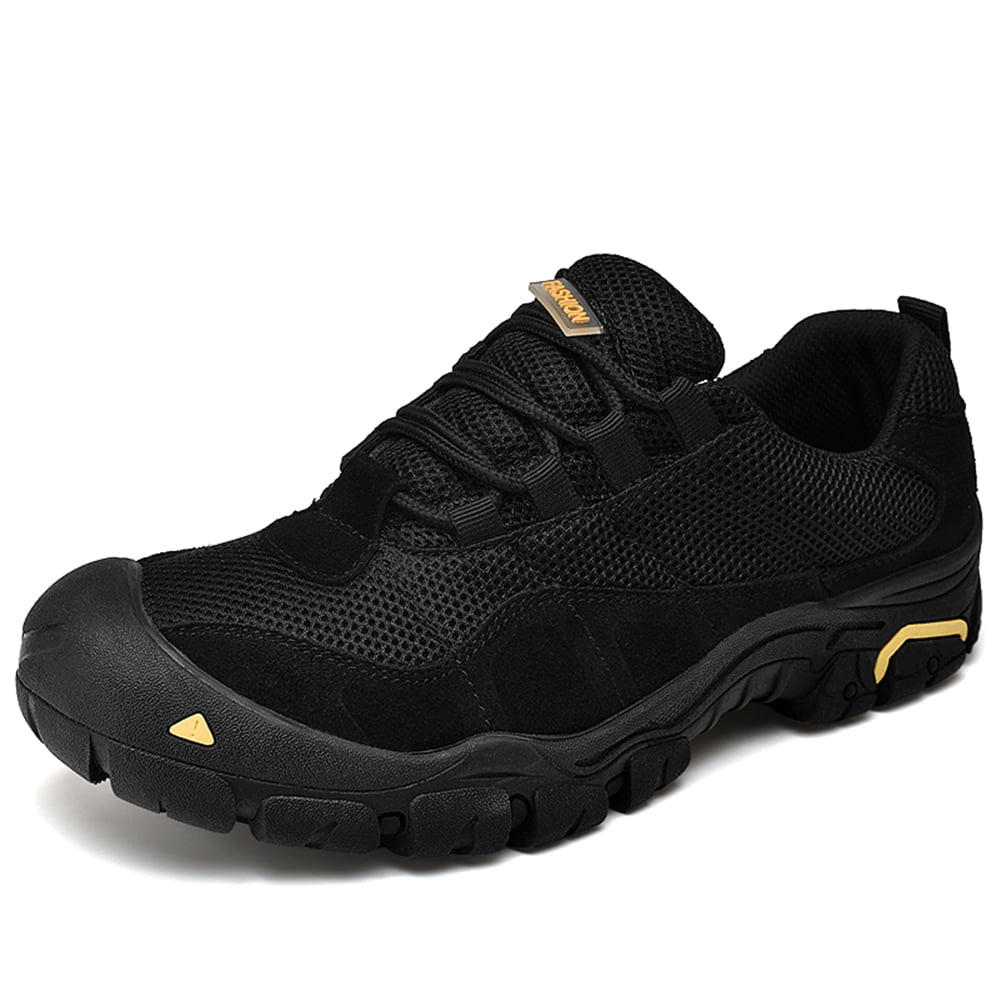 Men's Hiking Shoes Comfortable Breathable Lightweight Slip Resistant Rubber Outsole Outdoor Walking Lace Up Sneakers Black 10.5 US