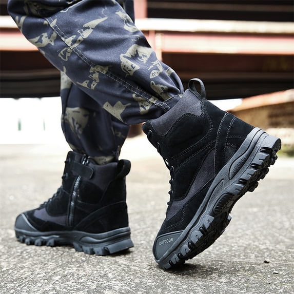 Men's Hiking Shoes, High Top Waterproof Boots, Anti Slip Outdoor Trekking Work Shoes, Lightweight Ankle Trail Footwear