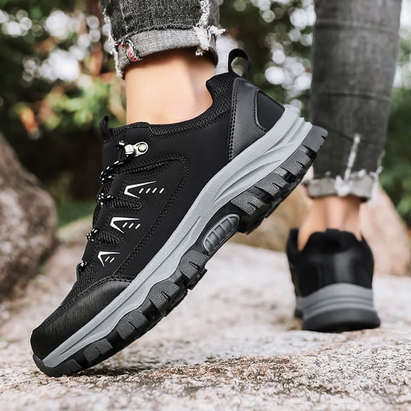 Men's Hiking Shoes Low-Top Trail Sneakers Breathable Outdoor Trekking Boots Unisex Camping Boots for Couples (Black 7.5)