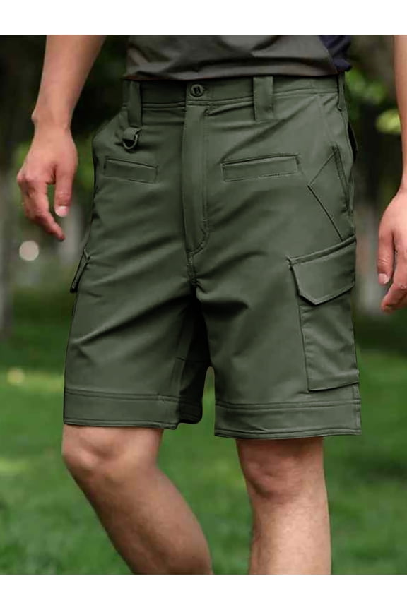 Men's Hiking Shorts Elastic Waist Tactical Work Shorts Lightweight Casual Fishing Cargo Shorts for Men with 6 Pockets