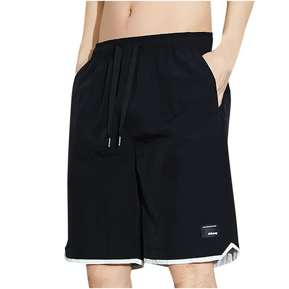 ZQUUVOU Men's Hiking Shorts Solid Color Drawstring Daily Outdoor Beach Lightweight Breathable Work Shorts Black