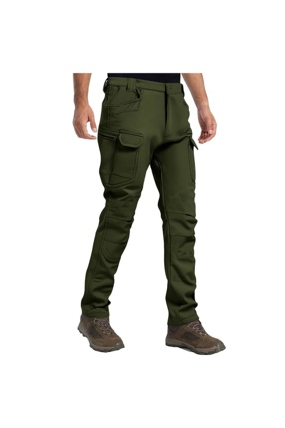 Men's Hiking Snow Pants Thermal Fleece Lined Sweatpants Athletic Multi-Pocket Cargo Pant Casual Trendy Trousers Skiing Winter Insulated Outdoor Softshell Wear Camping,Walking,Fishing