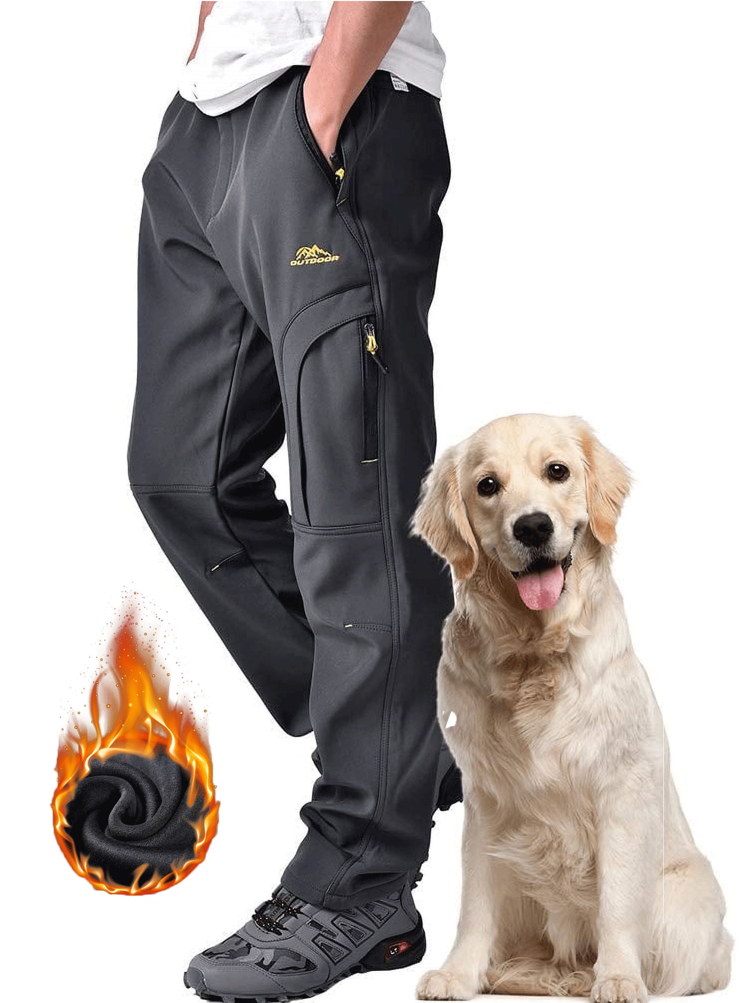 POENTAB Men's Hiking Snow Pants Winter Insulated Fleece Lined Water ...