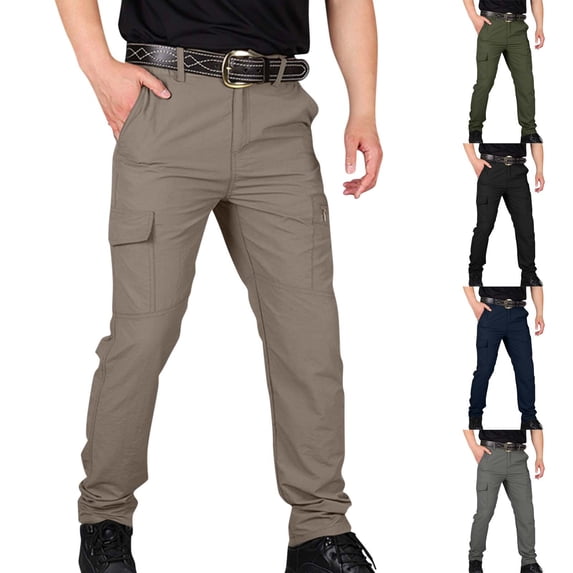 Men's Hiking Tactical Pants Lightweight Stretch Cargo Work Pants Black 4XL