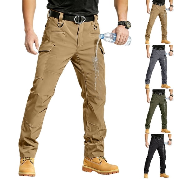 Men's Hiking Tactical Pants Lightweight Stretch Military Cargo Work Pants Brown S