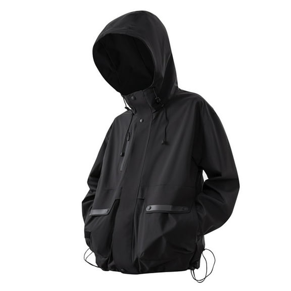 Men's Hiking Waterproof Lightweight Hooded Full-Zip Softshell Jacket, Black, Size M