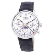 Mens Hindenburg 40mm Black Leather Band Steel Case Quartz Silver-Tone Dial Analog Watch 7036-1