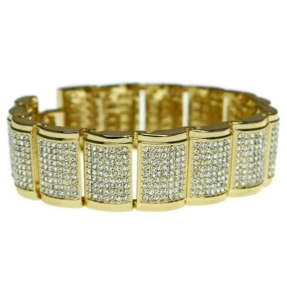 Men's Hip Hop Bracelet Flooded Out Gold Finish Simulated CZ Iced Big 9" x 23 mm Thick