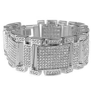 Mens Hip Hop Bracelet Simulated CZ Micro Pave Silver Tone Heavy Iced Flooded Out 23MM Thick 8" Inch