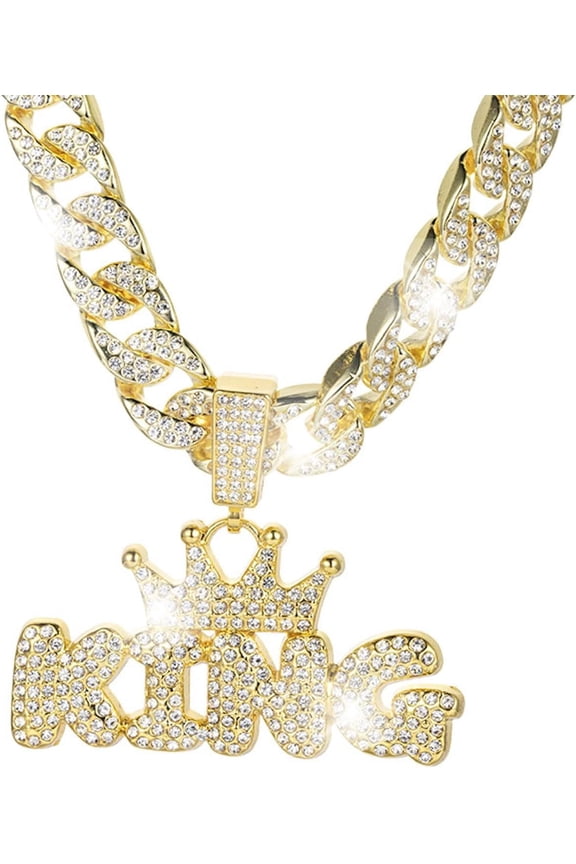 Men’s Hip Hop Cuban Chain Iced Out Bling Rhinestone Pendant Necklace Diamond Cut Link Chain Jewelry 24 Inch Gold Silver-goldenking-