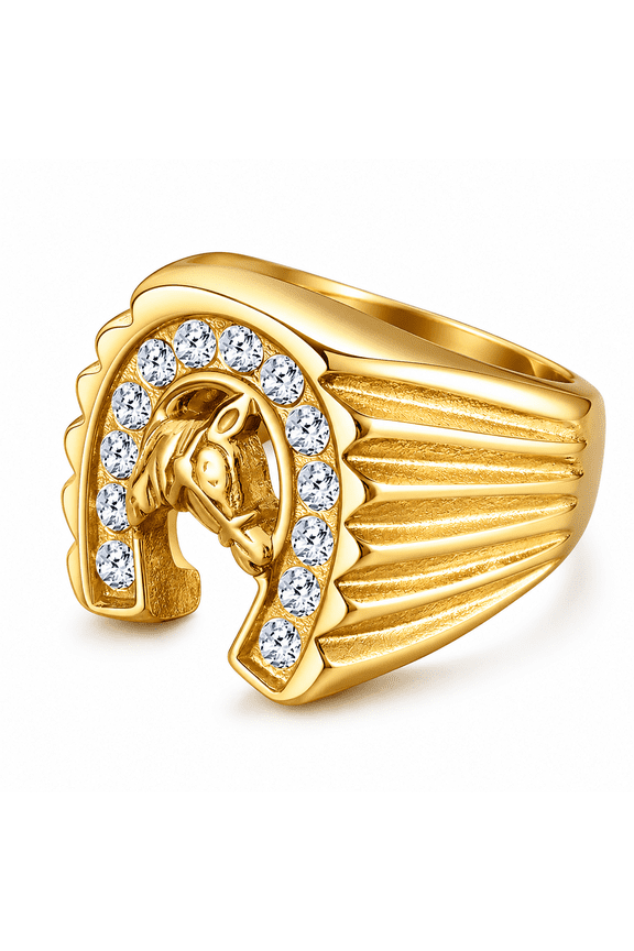 Men's Hip Hop Horseshoe Ring Iced Out Rhinestone Horse Head Statement Rings Heavy Band Jewelry for Business, Western Cowboy and Streetwear Casual Wear