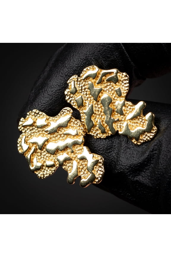 Men's Large 14k Yellow Gold Plated 925 Sterling Silver Screw Back Post Retro 90's Hip Hop Textured Solid Gold Big Nugget Stud Earrings