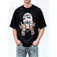 thumbnail image 1 of Men's Hip Hop Ski Mask Graphic T-Shirt Cotton Black Short Sleeve Crewneck Oversized, 1 of 9