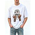 thumbnail image 1 of Men's Hip Hop Ski Mask Graphic T-Shirt Cotton White Short Sleeve Crewneck Oversized, 1 of 9