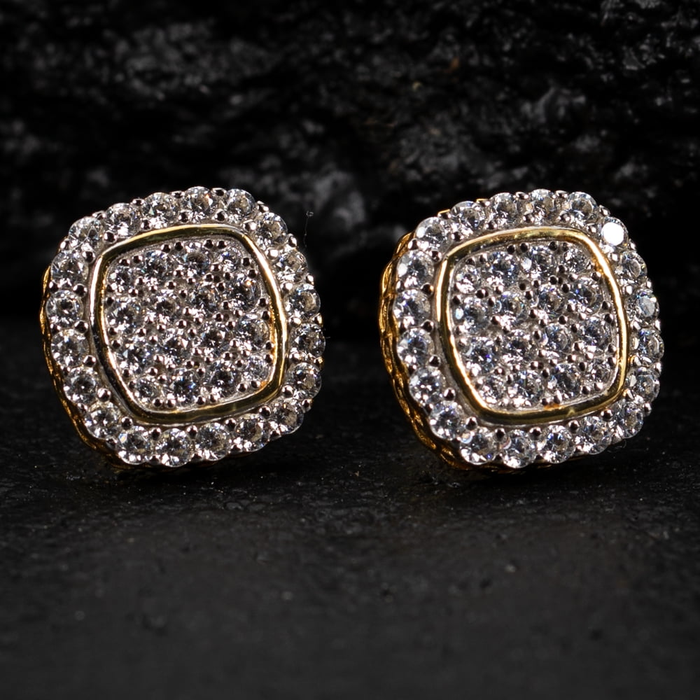 Men's Hip Hop Sterling Silver Iced Cz Flower Set Cluster Stud Screw Back Earrings