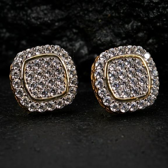 Men's Hip Hop Sterling Silver Iced Cz Flower Set Cluster Stud Screw Back Earrings