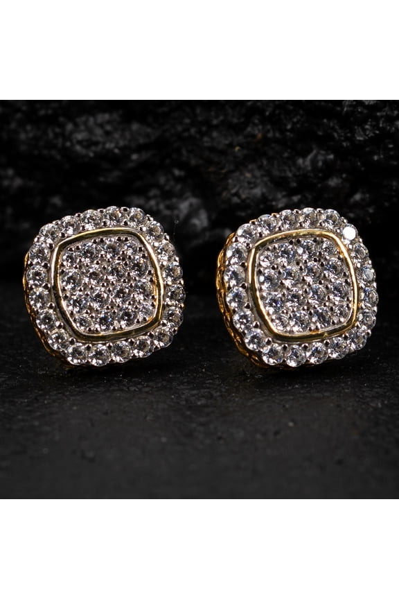 Men's Hip Hop Sterling Silver Iced Cz Flower Set Cluster Stud Screw Back Earrings