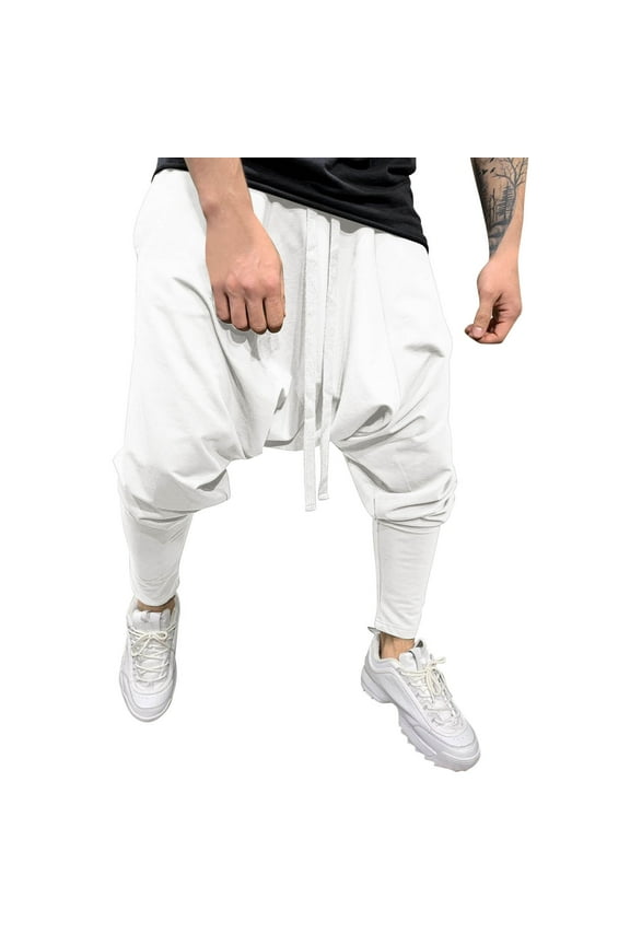 Men's Hip Hop Trend Loose Harlan Cropped Pants - Streetwear, Solid Color, Casual