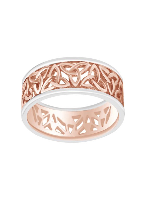 Men's Hip Hop Two Tone Trinity Wedding Band Ring In 14k Solid Rose Gold Ring Size-11.5