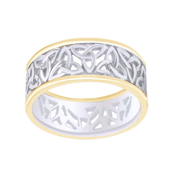 AFFY Men's Hip Hop Two Tone Trinity Wedding Band Ring In 14k Solid White Gold Ring Size-10.5