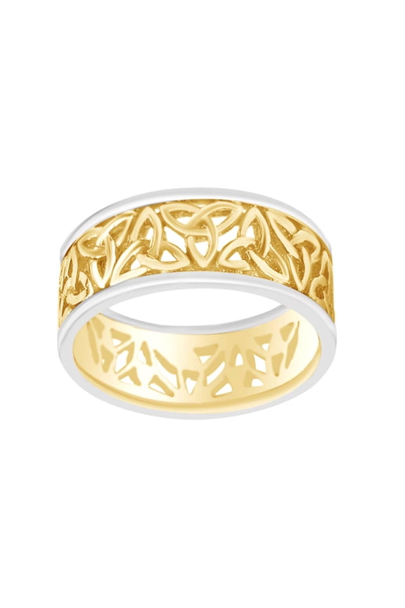 Men's Hip Hop Two Tone Trinity Wedding Band Ring In 14k Solid Yellow Gold Ring Size-14