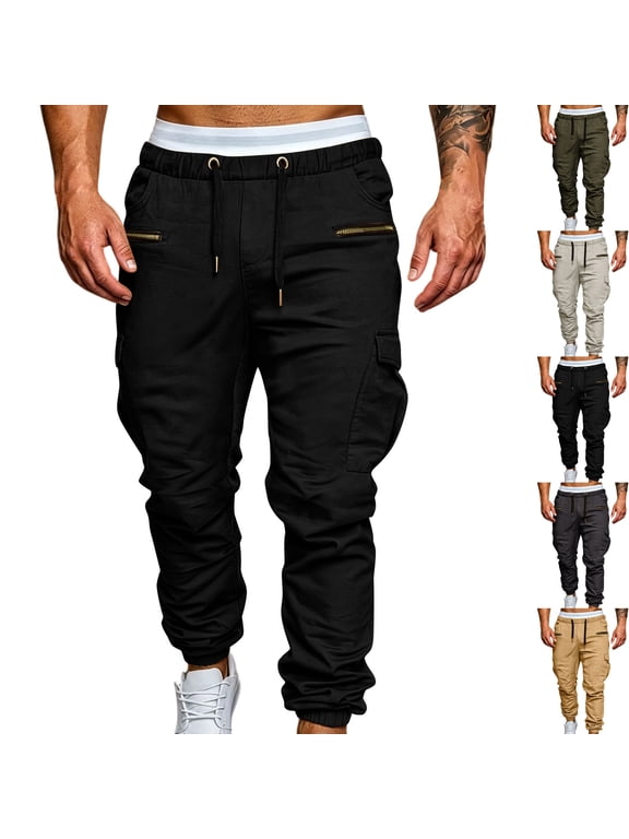 Men's Hip Hop Urban Style Streetwear Cargo Pants Slim Fit Stacked Joggers Zipper Multi Pocket Techwear Tapered Jogger Pants for Fall, Black, S