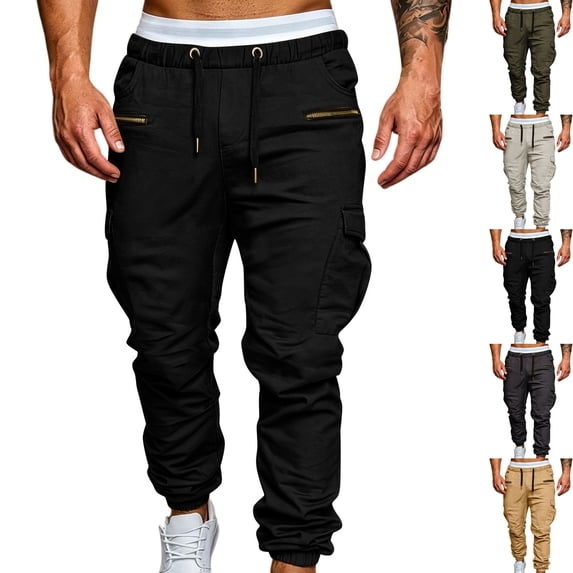 Men's Hip Hop Urban Style Streetwear Cargo Pants Slim Fit Stacked Joggers Zipper Multi Pocket Techwear Tapered Jogger Pants for Fall, Black, XXL