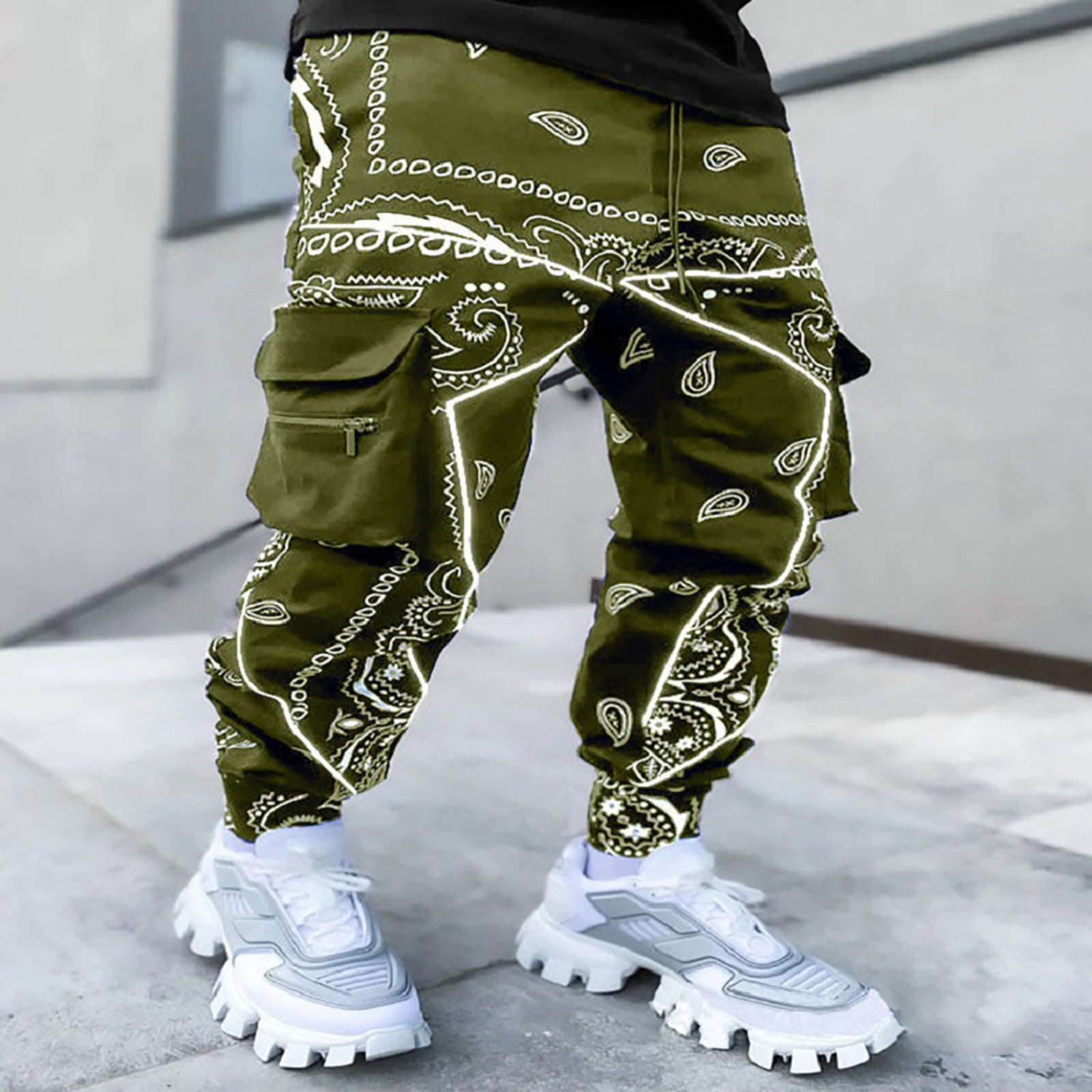 Men Fleece Lined Baggy Cargo Pants Wide Legs Trousers Hip Hop Loose Thick  Casual