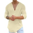 thumbnail image 1 of Men's Hippie Cotton Linen Pullover Beach Shirts Summer Casual Lightweight Long T-Shirt Deep V Muscle Henley Shirt, 1 of 6