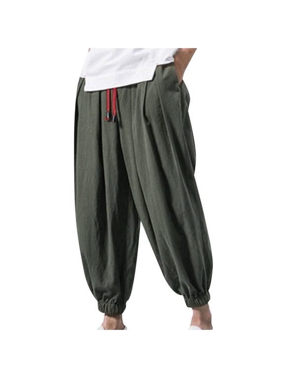 Men's Hippie Yoga Harem Pants Drawstring Tapered Cuff Pants Fashion All Match Trousers